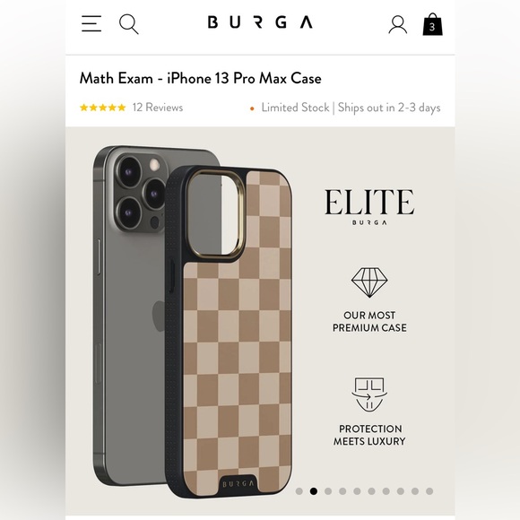 Burga iPhone 13 Pro Max Case (Elite Gold) & Ring Holder -checkered cream pattern - Picture 7 of 12
